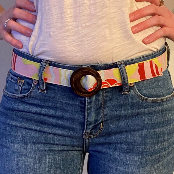 Pink, Red and Yellow Floral Fabric Belt - Picture 1 of 3